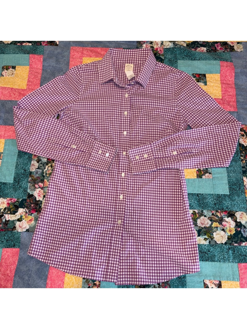 J.Crew The Perfect Shirt $79 Woman Size 2 Tall Purple Gingham Cotton ButtonDown - Picture 2 of 9